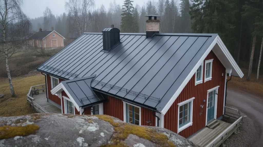 bandt ckning av nytt pl ttak p villa i vallhamra s vedalen